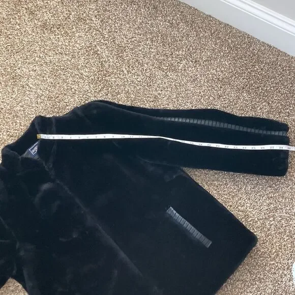 Vintage 80s 90s Outerlayers Mouton Faux Fur Short Black Winter Zipper Jacket - Picture 11 of 16